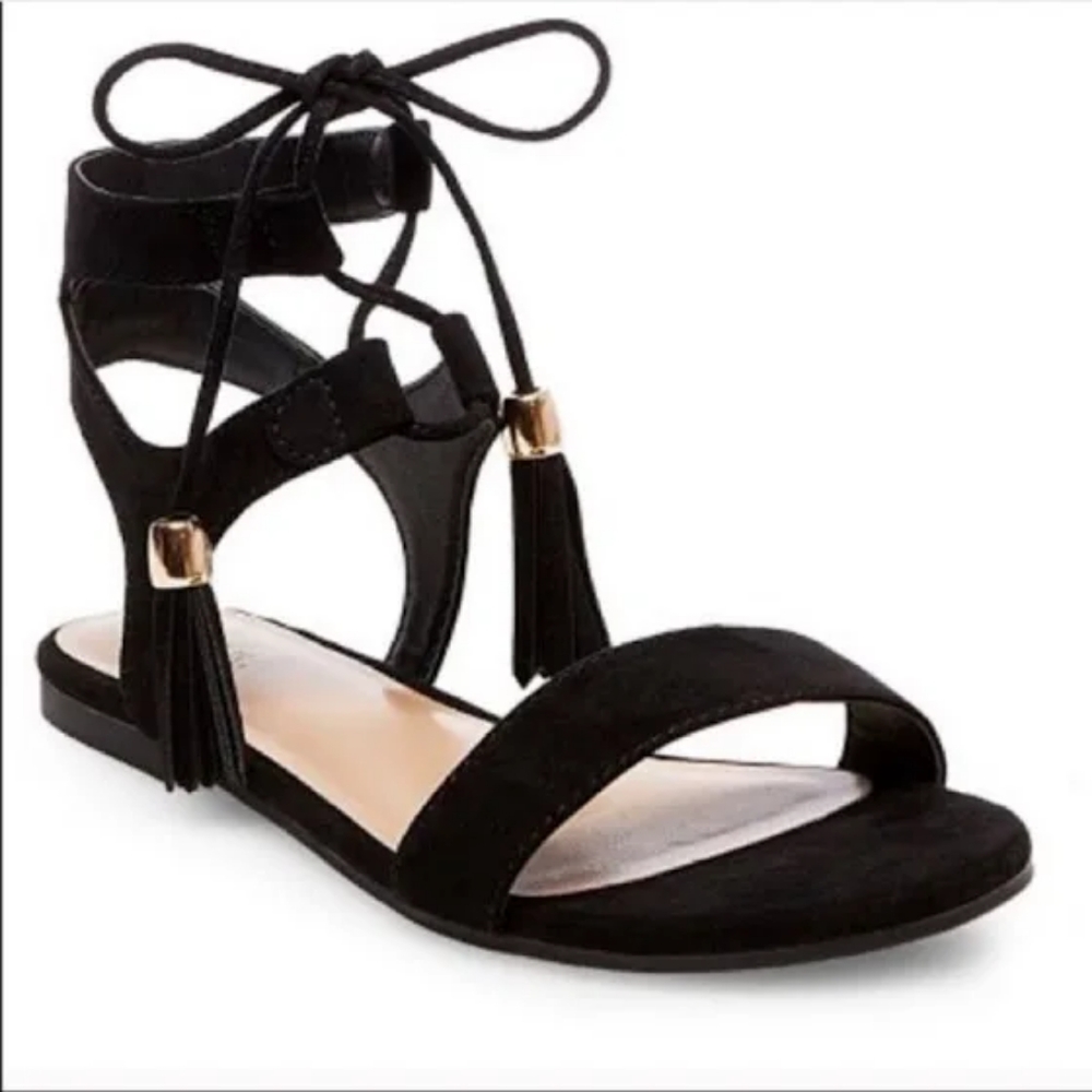 Merona black ankle tie sandals size 8
